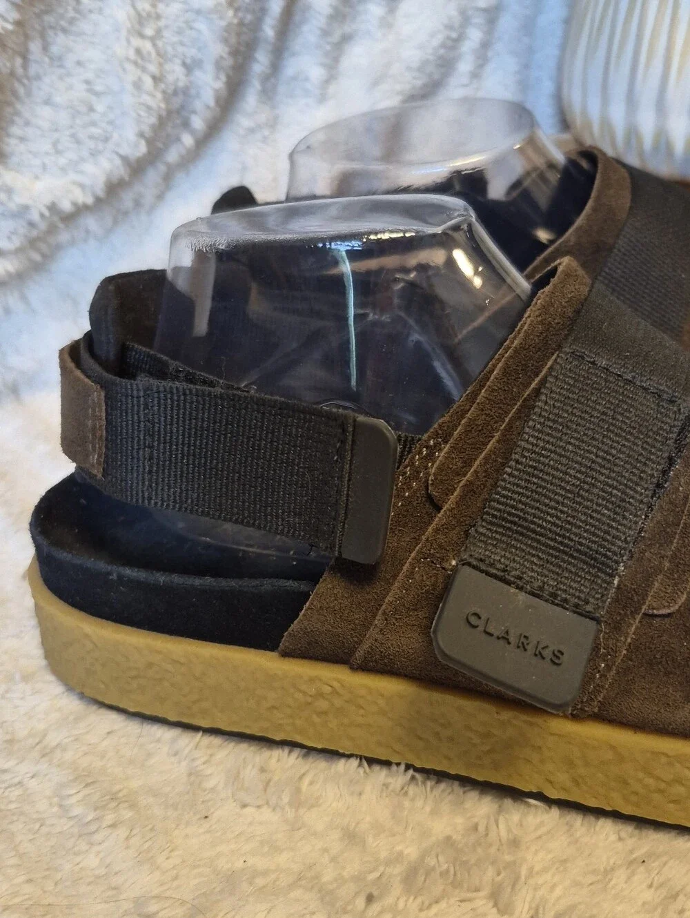 Clarks Brown and Black Men’s Strapped Sandals with Yellow Sole